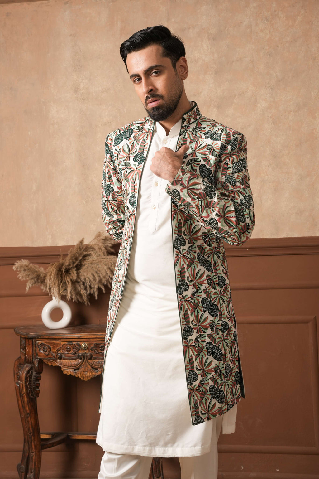 Multi-Color Floral Aari Embroidered Indo-Western