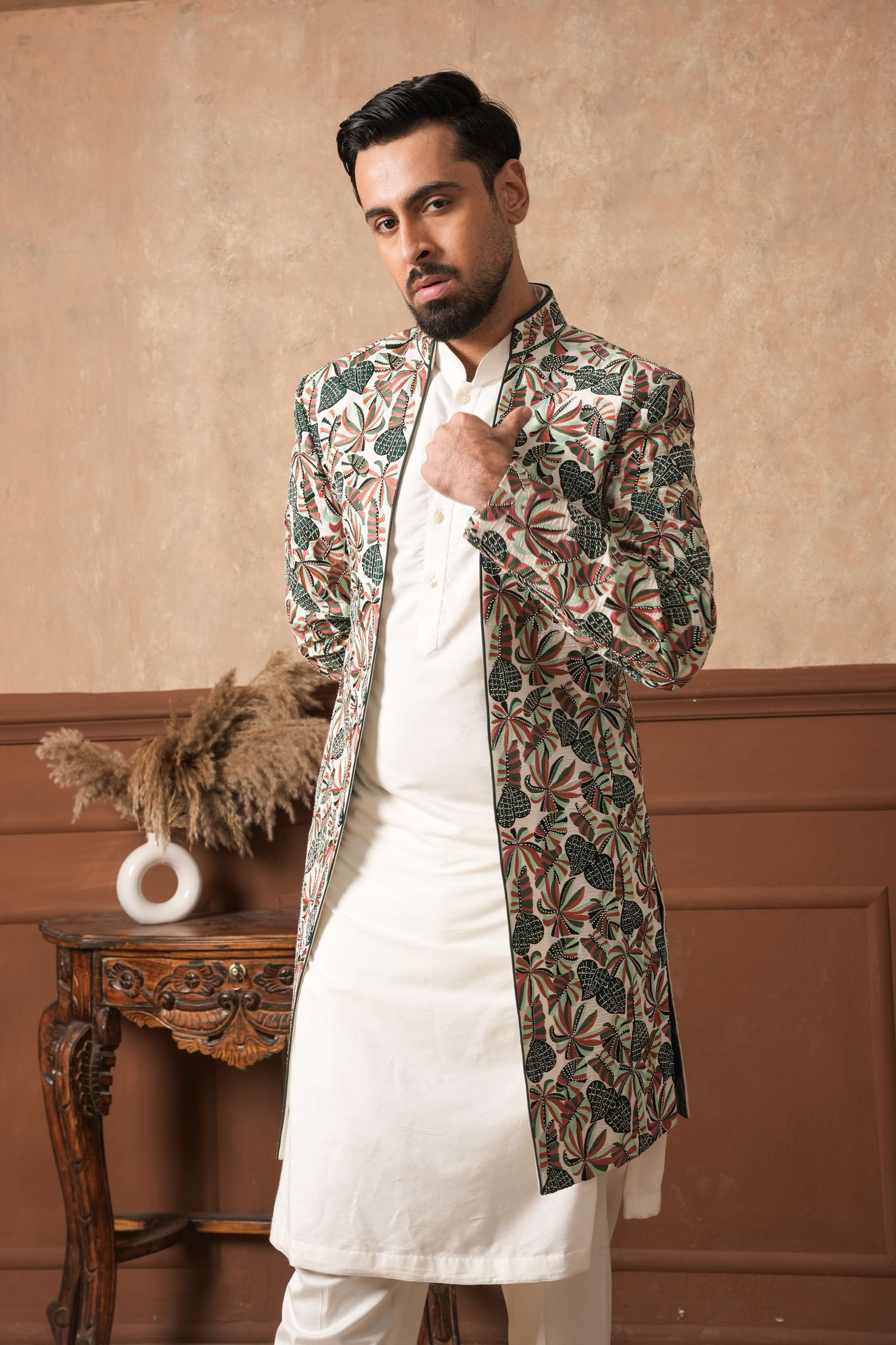 Multi-Color Floral Aari Embroidered Indo-Western