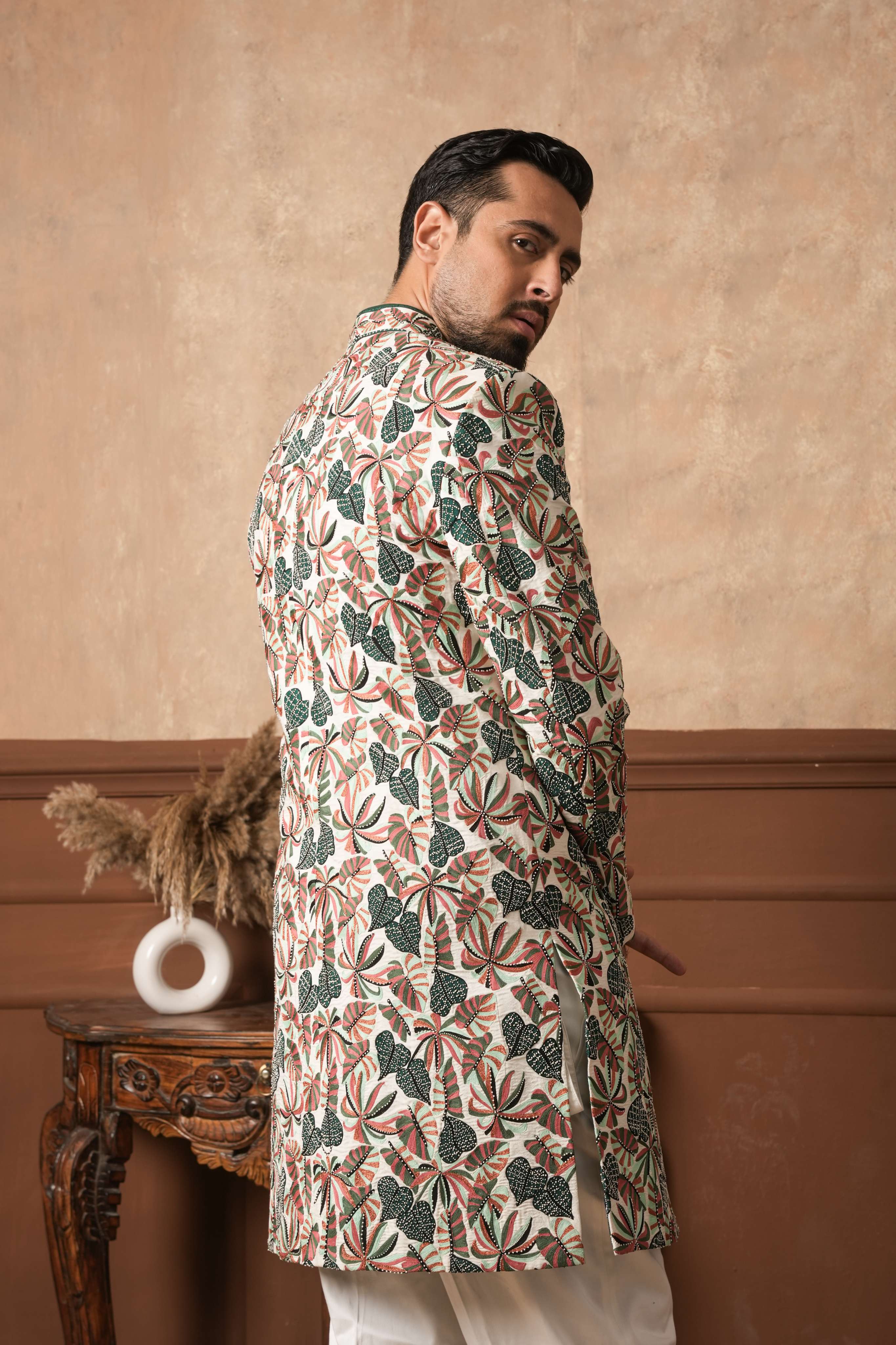 Multi-Color Floral Aari Embroidered Indo-Western