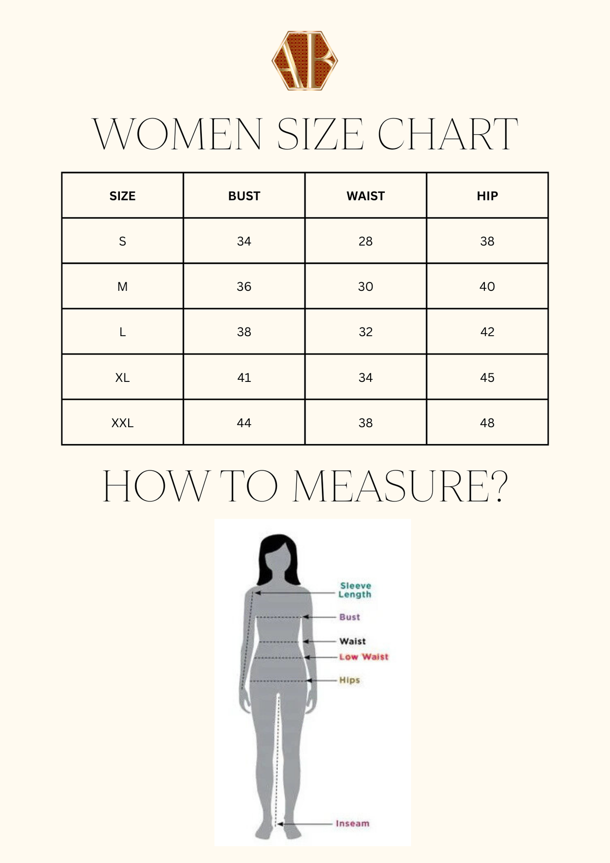 Size chart for Women